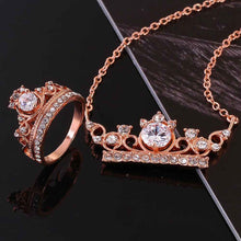 floating charms 18K Gold Plating jewelry set crown crystal necklace+ring wedding jewelry SMTPS399 ELY