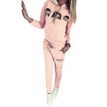 Women Monkey Emoji Long Sleeve Hooded Shirt Pants Two-piece Suit ELY