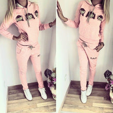 Women Monkey Emoji Long Sleeve Hooded Shirt Pants Two-piece Suit ELY