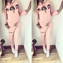 Women Monkey Emoji Long Sleeve Hooded Shirt Pants Two-piece Suit ELY