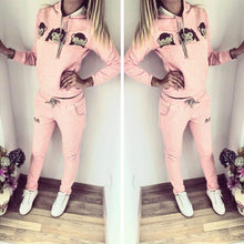 Women Monkey Emoji Long Sleeve Hooded Shirt Pants Two-piece Suit ELY