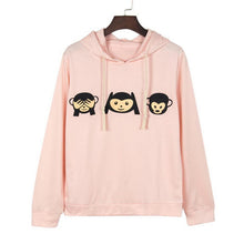 Women Monkey Emoji Long Sleeve Hooded Shirt Pants Two-piece Suit ELY