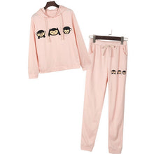 Women Monkey Emoji Long Sleeve Hooded Shirt Pants Two-piece Suit ELY