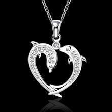 silver plated Chain 2 Dolphin playing Necklaces Pendants Men jewelry 589 ELY