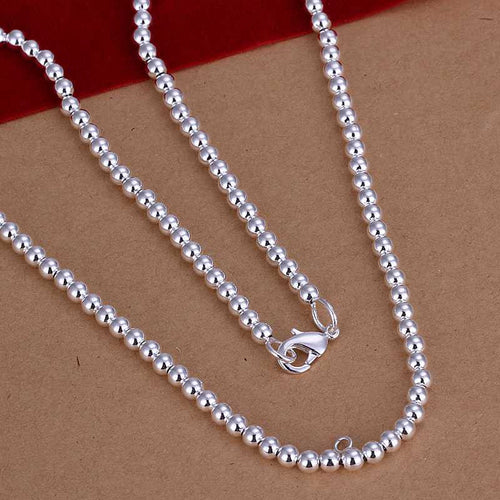 silver plated Chain 4mm/18inch Beads Necklaces Pendants Men jewelry 114 ELY