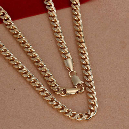 silver plated Chain 7mm Golden Sideways Necklaces Pendants Men jewelry 238 ELY