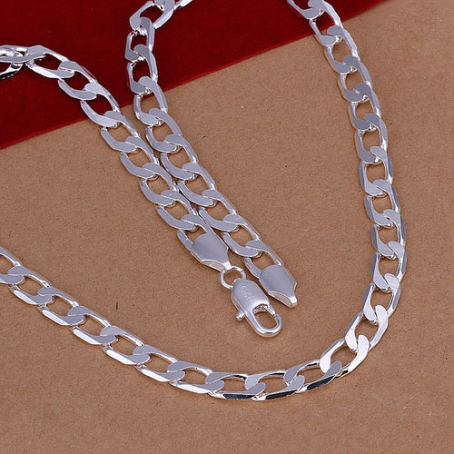 silver plated Chain 8M/2 inch Flat Sideways Necklaces Pendants Men jewelry 34 ELY