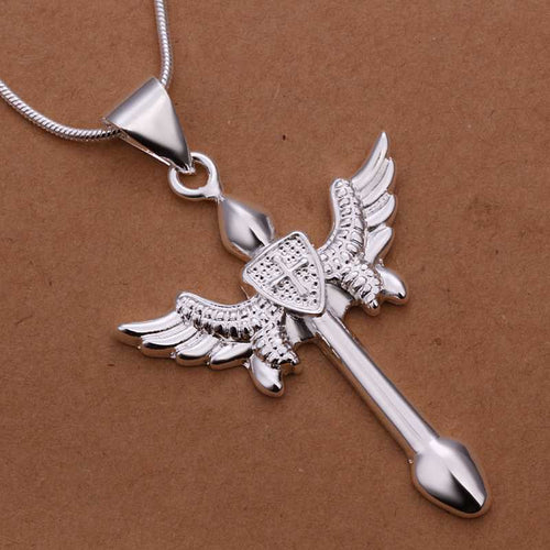 silver plated Chain Angle Cross Necklaces Pendants Men jewelry 289 ELY