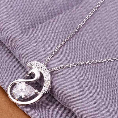 silver plated Chain Bezel Stone Swan Necklaces Pendants Men jewelry 326 ELY