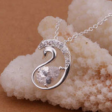 silver plated Chain Bezel Stone Swan Necklaces Pendants Men jewelry 326 ELY
