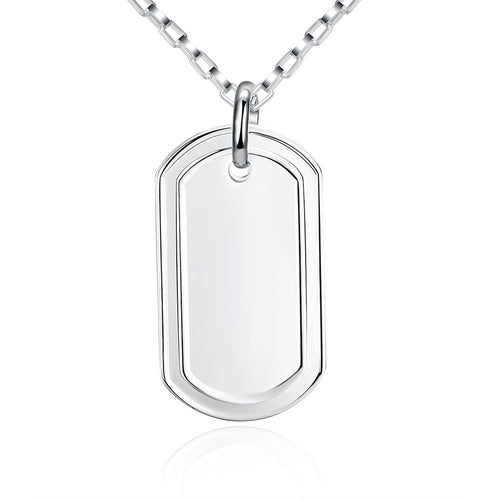 silver plated Chain Big Nameplate Pendant Necklaces Pendants Men jewelry 273 ELY