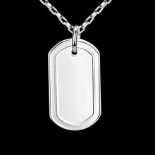 silver plated Chain Big Nameplate Pendant Necklaces Pendants Men jewelry 273 ELY