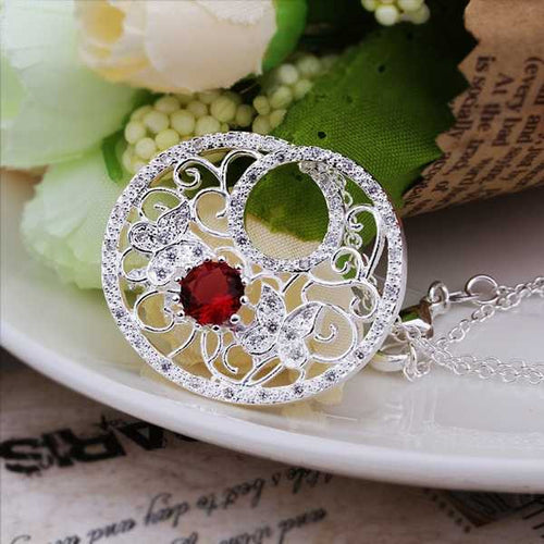 silver plated Chain Crystal Butterfly Circle Necklaces Pendants Men jewelry 454 ELY