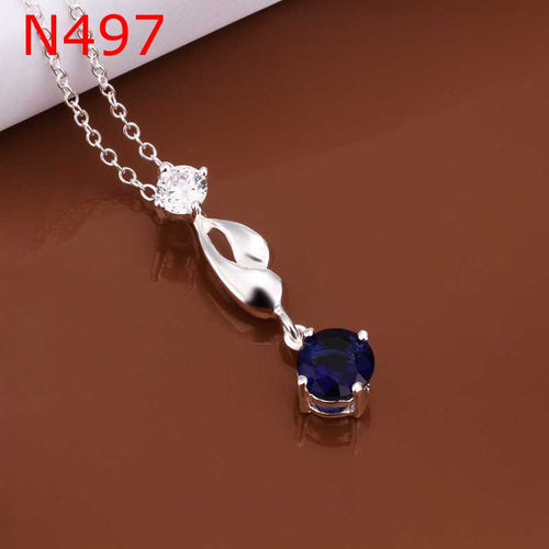 silver plated Chain Crystal Necklaces Pendants Men jewelry 497 ELY