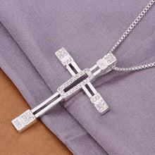 silver plated Chain Inlaid Stone Empty Cross Necklaces Pendants Men jewelry 344 ELY