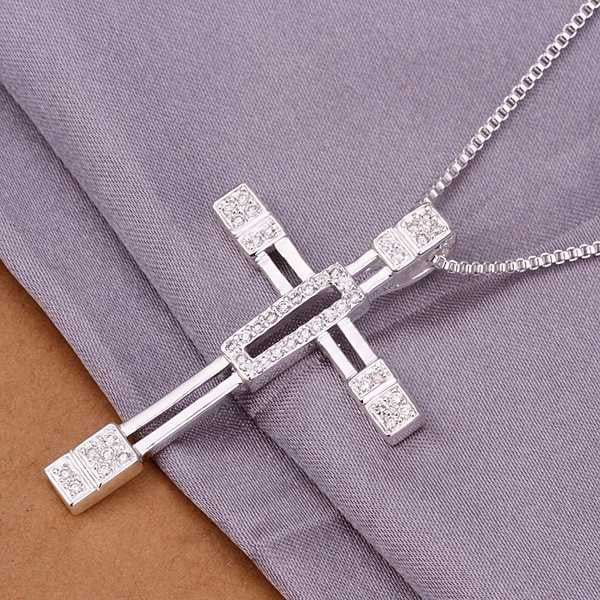silver plated Chain Inlaid Stone Empty Cross Necklaces Pendants Men jewelry 344 ELY