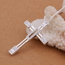 silver plated Chain Inlaid Stone Empty Cross Necklaces Pendants Men jewelry 344 ELY