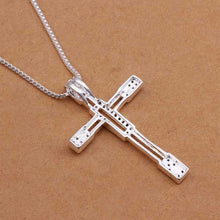silver plated Chain Inlaid Stone Empty Cross Necklaces Pendants Men jewelry 344 ELY