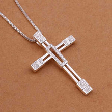 silver plated Chain Inlaid Stone Empty Cross Necklaces Pendants Men jewelry 344 ELY