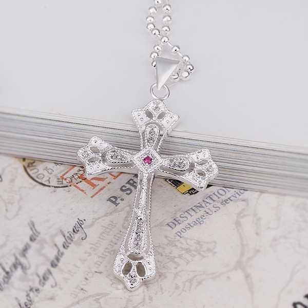silver plated Chain Insets Cross Pendant Necklaces Pendants Men jewelry 396 ELY