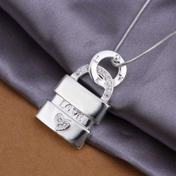 silver plated Chain LOVE Lock Necklaces Pendants Men jewelry 352 ELY