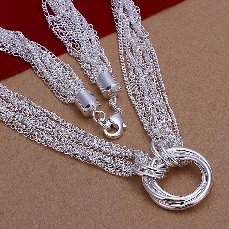 silver plated Chain Multi-line 3 Circle Necklaces Pendants Men jewelry 264 ELY