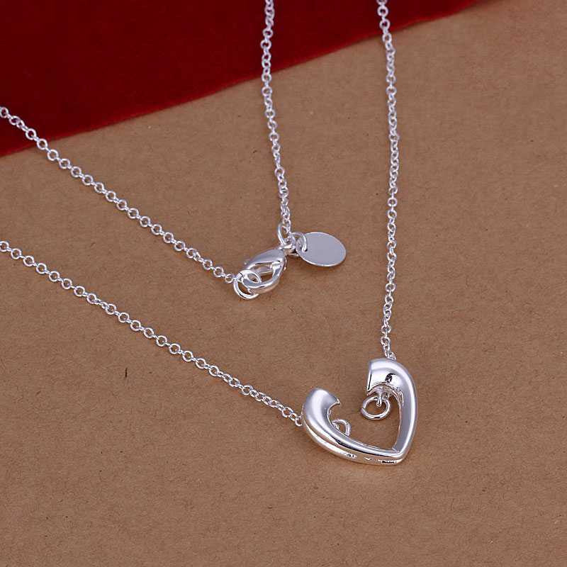 silver plated Chain Opened Heart Necklaces Pendants Men jewelry 116 ELY