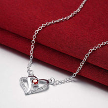 silver plated Chain Red Stone Heart Necklaces Pendants Men jewelry 4 3 ELY