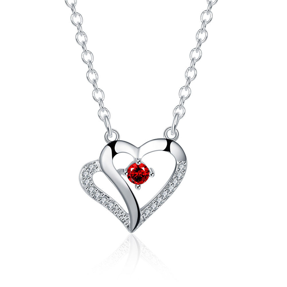 silver plated Chain Red Stone Heart Necklaces Pendants Men jewelry 4 3 ELY