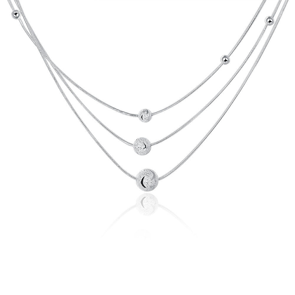 silver plated Chain Three Line Beads Necklaces Pendants Men jewelry 22 ELY