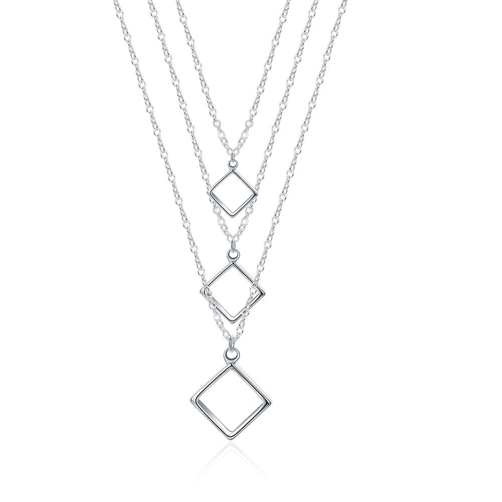 silver plated Chain Three-wire three squares Necklaces Pendants Men jewelry 136 ELY