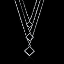 silver plated Chain Three-wire three squares Necklaces Pendants Men jewelry 136 ELY