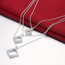 silver plated Chain Three-wire three squares Necklaces Pendants Men jewelry 136 ELY