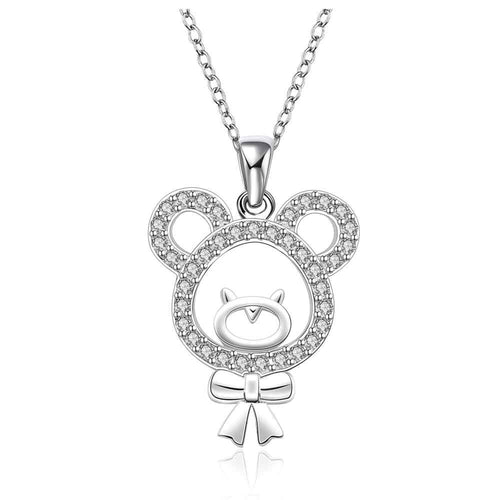 silver plated Chain bear cute bow Necklaces Pendants Men jewelry 577 ELY