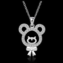 silver plated Chain bear cute bow Necklaces Pendants Men jewelry 577 ELY