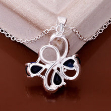 silver plated Chain blue flower Necklaces Pendants Men jewelry 554 ELY