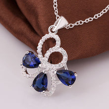 silver plated Chain blue flower Necklaces Pendants Men jewelry 554 ELY