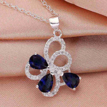 silver plated Chain blue flower Necklaces Pendants Men jewelry 554 ELY