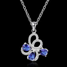 silver plated Chain blue flower Necklaces Pendants Men jewelry 554 ELY