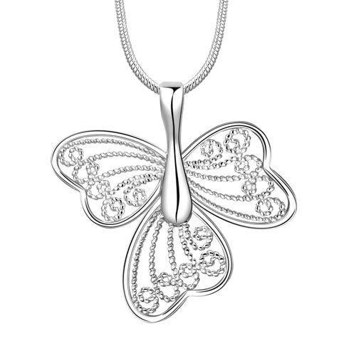 silver plated Chain buttfly 3 wing Necklaces Pendants Men jewelry 688 ELY