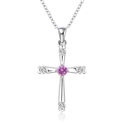 silver plated Chain cross purple stone Necklaces Pendants Men jewelry 656 ELY
