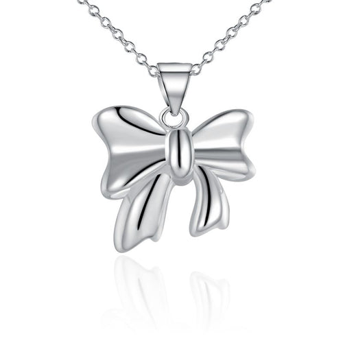 silver plated Chain cute Bow Necklaces Pendants Men jewelry 619 ELY