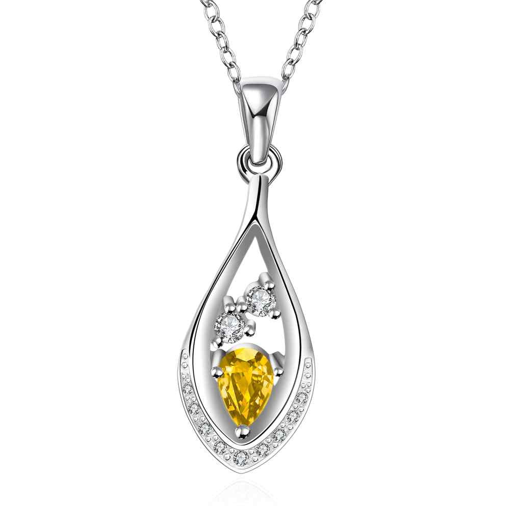 silver plated Chain yellow stone in drip Necklaces Pendants Men jewelry 586 ELY